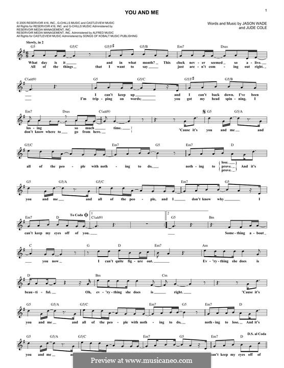 You and Me (Lifehouse): Melodische Linie by Jason Wade, Jude Cole