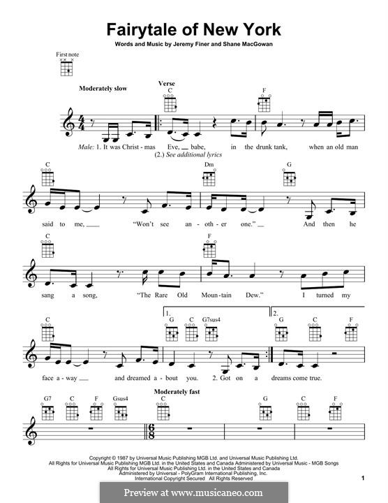 Fairytale of New York (The Pogues & Kirsty MacColl): Für Ukulele by Jem Finer, Shane MacGowan