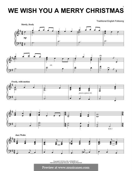 We Wish You a Merry Christmas, for Piano von folklore - Noten auf MusicaNeo