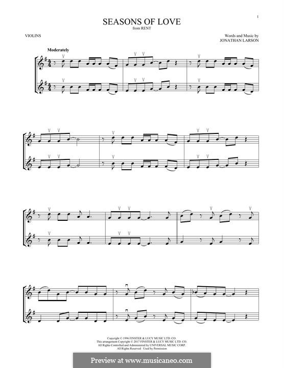 Seasons of Love (from Rent): Für zwei Violinen by Jonathan Larson