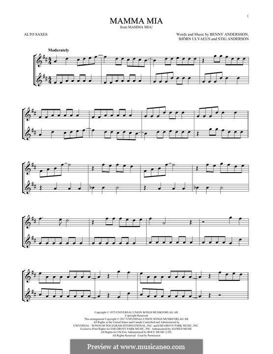 Mamma Mia (ABBA): For two alto saxophones by Benny Andersson, Björn Ulvaeus, Stig Anderson
