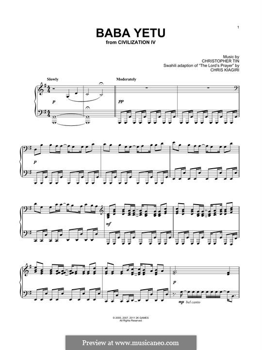Baba Yetu (from Civilization IV): Für Klavier by Christopher Tin