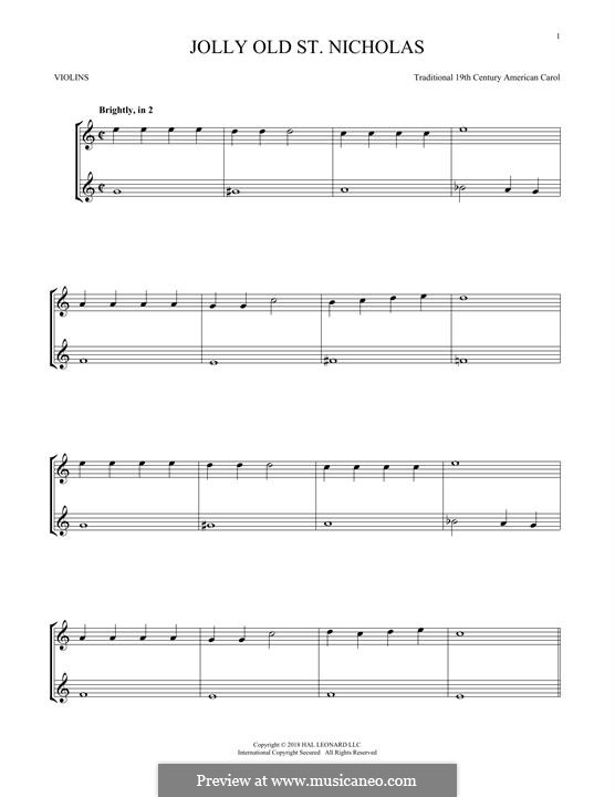 Jolly Old St. Nicholas: Für zwei Violinen by folklore