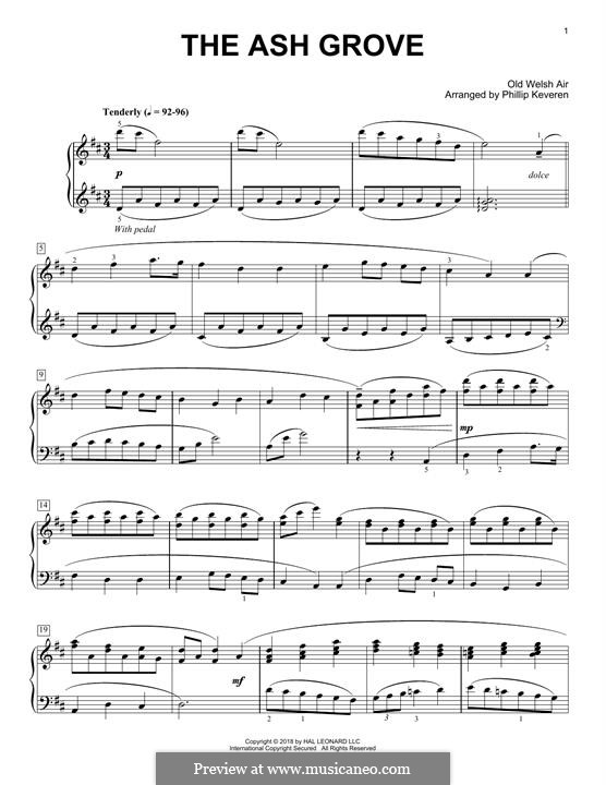 The Ash Grove (printable scores): Für Klavier, leicht by folklore