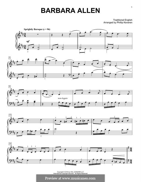 Barbara Allen: Für Klavier, leicht by folklore
