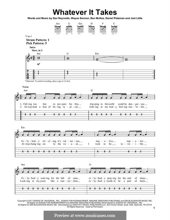 Whatever It Takes (Imagine Dragons): Für Gitarre mit Tabulatur by Benjamin McKee, Daniel Reynolds, Joel Little, Daniel Platzman, Wayne Sermon