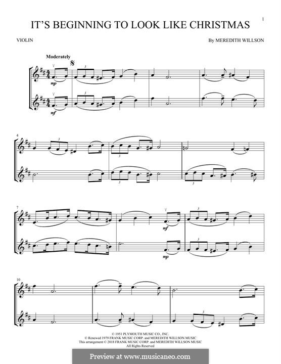 It's Beginning to Look a Lot Like Christmas (Perry Como): Für zwei Violinen by Meredith Willson
