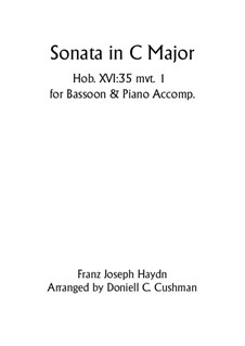 Sonate für Klavier Nr.48 in C-Dur, Hob.XVI/35: Movement I, for bassoon and piano by Joseph Haydn