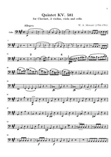 Quintett für Klarinette und Streicher in A-Dur, K.581: Cellostimme by Wolfgang Amadeus Mozart