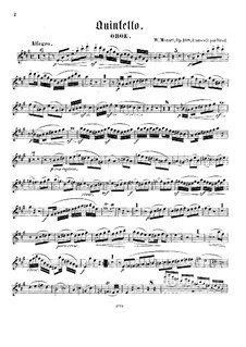 Quintett für Klarinette und Streicher in A-Dur, K.581: Bearbeitung für Oboe und Streicher – Oboenstimme by Wolfgang Amadeus Mozart