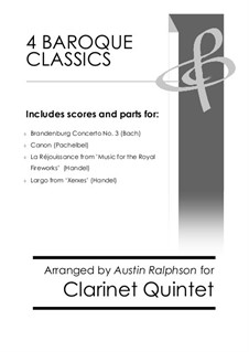 4 Baroque Classics: For clarinet quintet bundle / book / pack by Johann Sebastian Bach, Georg Friedrich Händel, Johann Pachelbel