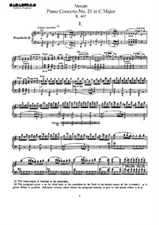 Konzert für Klavier und Orchester Nr.21 in C-Dur, K.467: Bearbeitung für zwei Klaviere, vierhändig by Wolfgang Amadeus Mozart