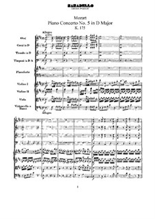 Konzert für Klavier und Orchester Nr.5 in D-Dur, K.175: Vollpartitur by Wolfgang Amadeus Mozart