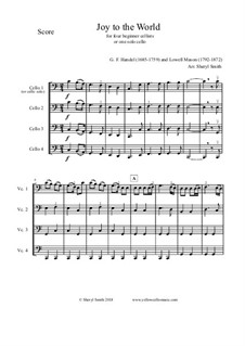 Beginner cello quartet Christmas music: Joy to the World, Adeste Fideles, Carol of the Bells, We Three Kings: Beginner cello quartet Christmas music: Joy to the World, Adeste Fideles, Carol of the Bells, We Three Kings by Georg Friedrich Händel, Lowell Mason, Unknown (works before 1850), John H. Hopkins Jr., Mykola Leontovych