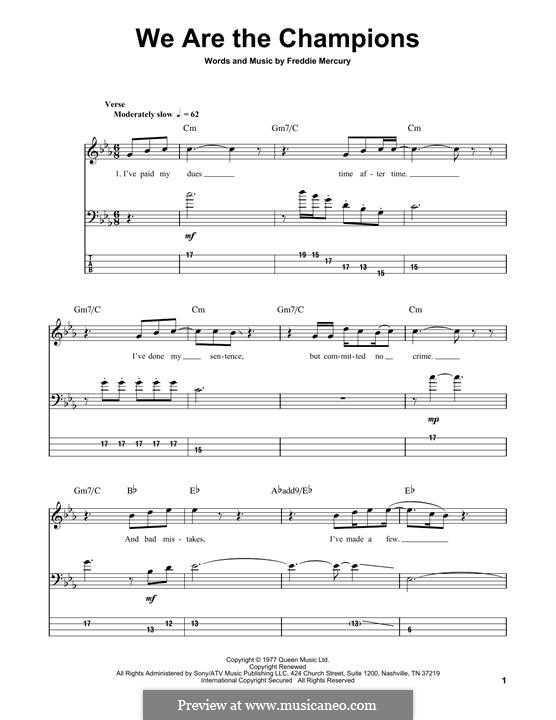 We are the Champions (Queen): Für Bassgitarre mit Tabulatur by Freddie Mercury