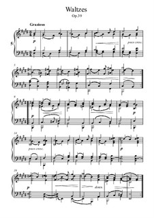 Walzer Nr.5: Bearbeitung für Klavier by Johannes Brahms