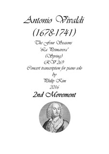 Violinkonzert Nr.1 in E-Dur 'Frühling', RV 269: Movement II, for piano by Antonio Vivaldi