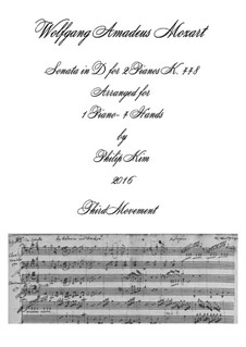 Sonate für zwei Klaviere, vierhändig in D-Dur, K.448 (375a): Movement III. Arrangement for piano four hands by Wolfgang Amadeus Mozart