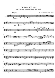 Quintett für Klarinette und Streicher in A-Dur, K.581: Bratschenstimme by Wolfgang Amadeus Mozart