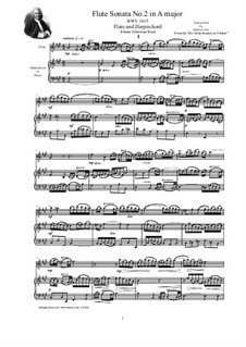 Sonate für Violine und Cembalo Nr.2 in A-Dur, BWV 1015: Arrangement for flute and harpsichord (or piano) by Johann Sebastian Bach