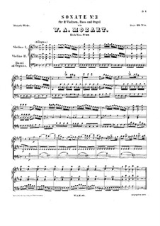 Kirchensonate für zwei Violinen, Orgel und Basso Continuo Nr.3 in D-Dur, K.69: Vollpartitur by Wolfgang Amadeus Mozart