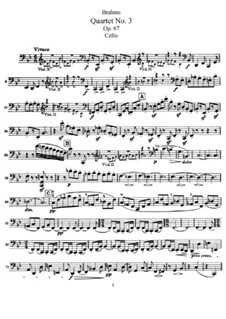 Streichquartett Nr.3 in B-Dur, Op.67: Cellostimme by Johannes Brahms