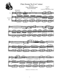 Sonate für Violine und Cembalo Nr.4 in c-Moll, BWV 1017: Arrangement for flute and harpsichord (or piano) by Johann Sebastian Bach