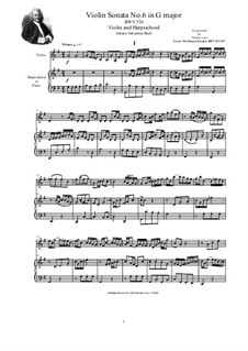 Triosonate für Orgel Nr.6 in G-Dur, BWV 530: Version for violin and harpsichord (or piano) by Johann Sebastian Bach