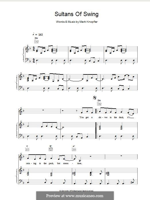 Sultans of Swing (Dire Straits): Für Stimme und Klavier (oder Gitarre) by Mark Knopfler