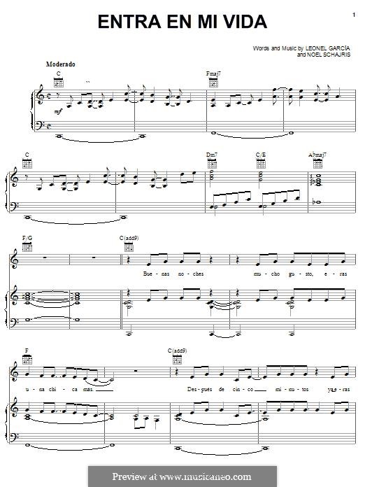 Entra en mi vida (Leonel Garcia): Für Stimme und Klavier (oder Gitarre) by Noel Schajris