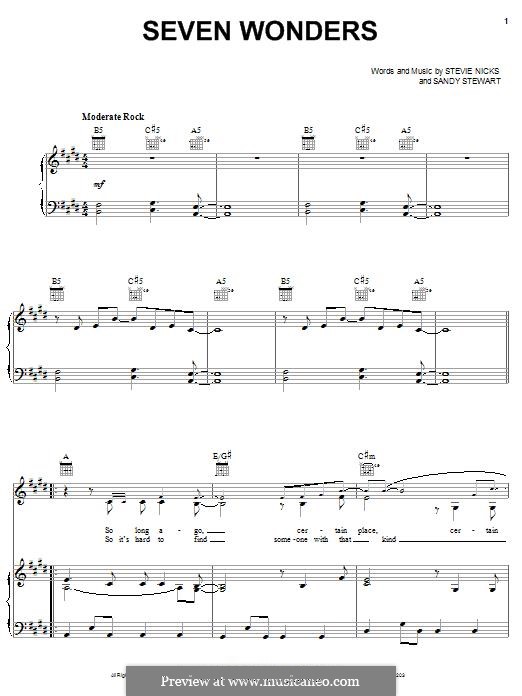 Seven Wonders (Fleetwood Mac): Für Stimme und Klavier (oder Gitarre) by Sandy Stewart