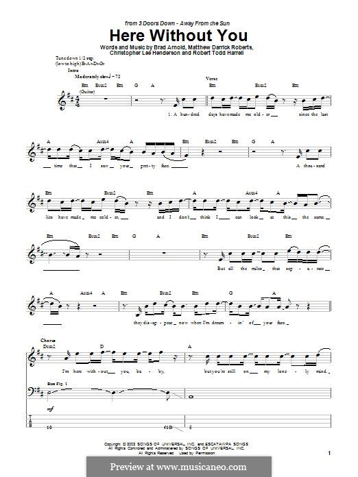 Here without You (3 Doors Down): Für Bassgitarre mit Tabulatur by Brad Arnold, Christopher Henderson, Matthew Roberts, Todd Harrell