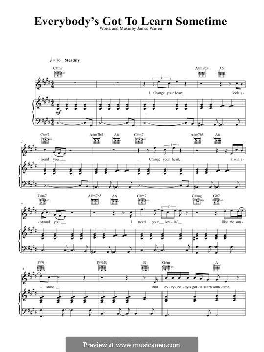 Everybody's Gotta Learn Sometime (from Eternal Sunshine of the Spotless Mind): Für Stimme und Klavier (oder Gitarre) by James Warren
