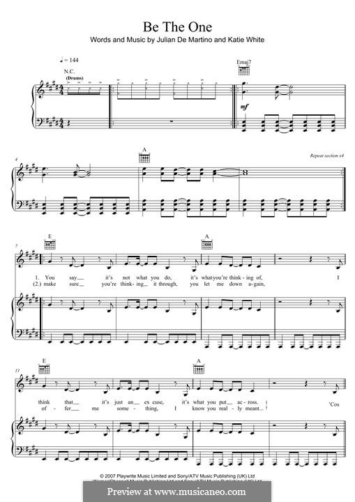 Be the One (The Ting Tings): Für Stimme und Klavier (oder Gitarre) by Jules De Martino, Katie White
