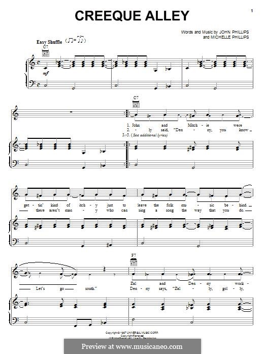 Creeque Alley (The Mamas & The Papas): Für Stimme und Klavier (oder Gitarre) by John Phillips, Michelle Phillips