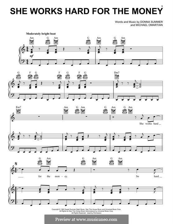 She Works Hard for the Money: Für Stimme und Klavier (oder Gitarre) by Michael Omartian, Donna Summer