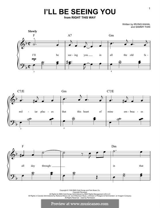 I'll Be Seeing You: Für Klavier by Irving Kahal, Sammy Fain