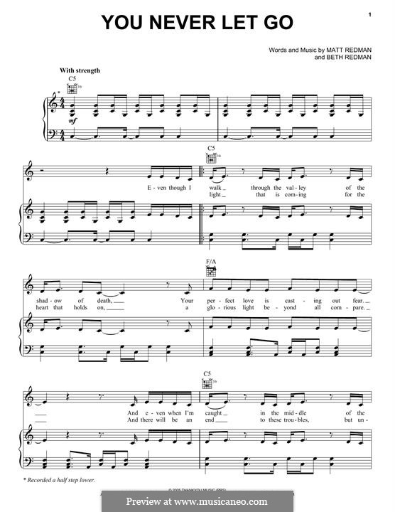 You Never Let Go: Für Stimme und Klavier (oder Gitarre) by Matt Redman, Beth Redman