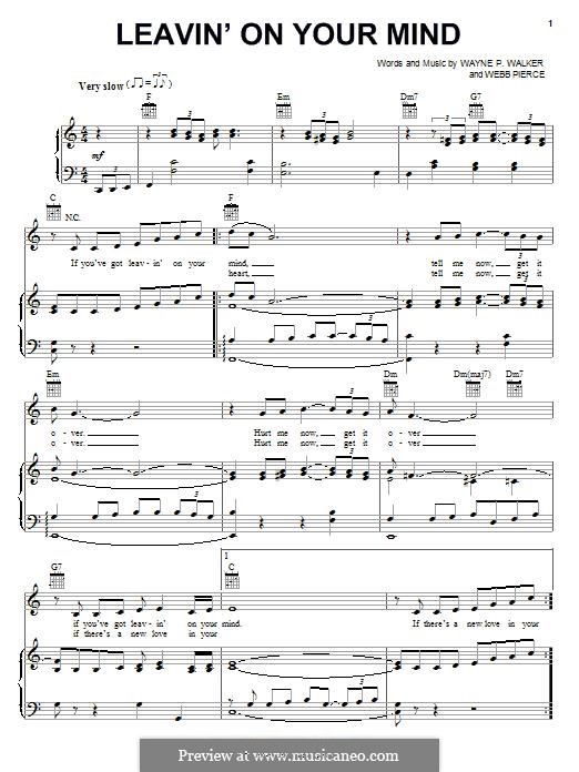 Leavin' On Your Mind (Patsy Cline): Für Stimme und Klavier (oder Gitarre) by Wayne P. Walker, Webb Pierce