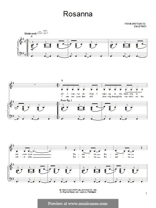 Rosanna (Toto): Für Stimme und Klavier (oder Gitarre) by David Paich