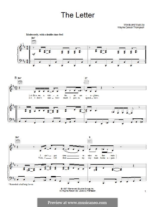 The Letter (The Box Tops): Für Stimme und Klavier (oder Gitarre) by Wayne Carson Thompson
