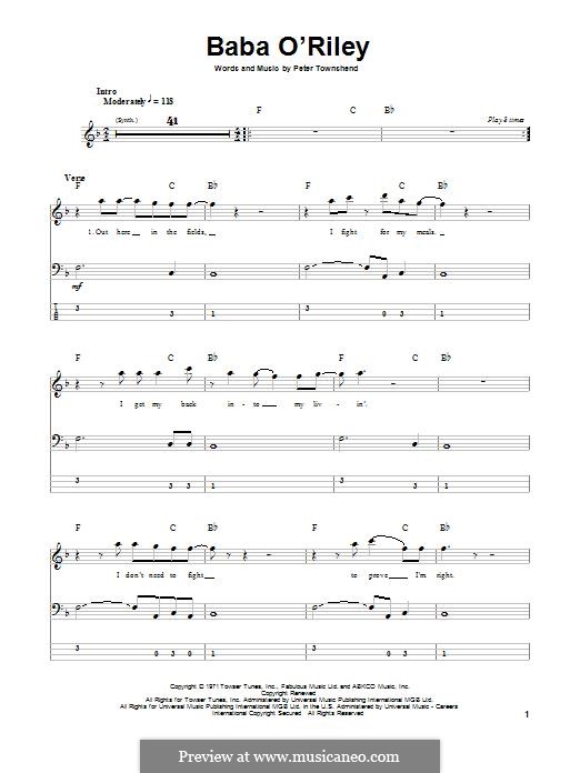 Baba O'Reilly (from Summer of Sam): Für Bassgitarre mit Tabulatur by Peter Townshend