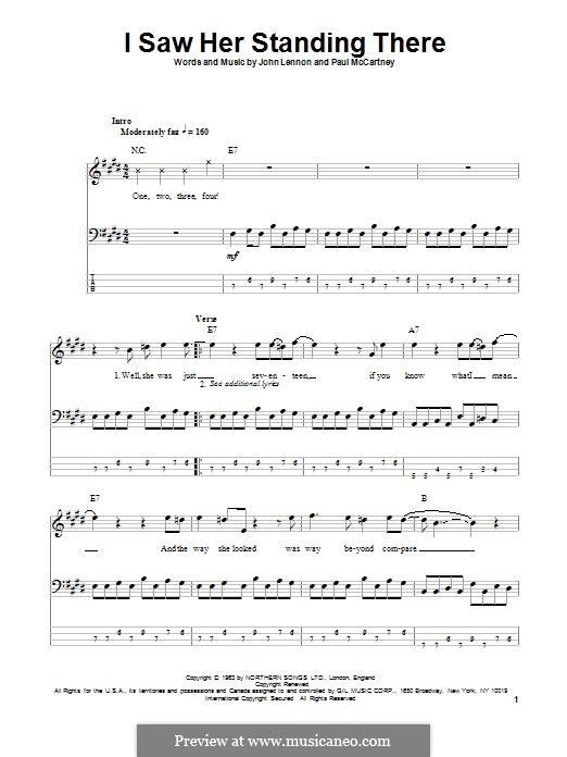 I Saw Her Standing There (The Beatles): Für Bassgitarre mit Tabulatur by John Lennon, Paul McCartney