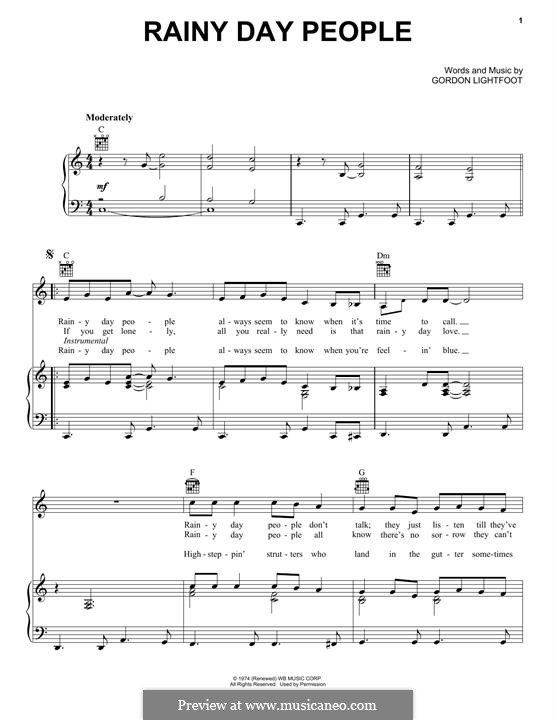 Rainy Day People: Für Stimme und Klavier (oder Gitarre) by Gordon Lightfoot