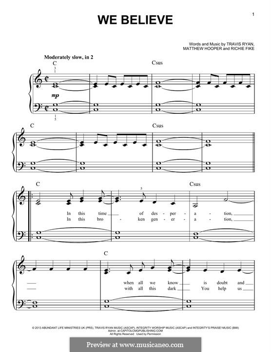We Believe (Newsboys): Für Klavier by Matthew Hooper, Richie Fike, Travis Ryan