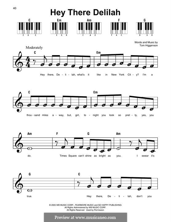 Hey There Delilah (Plain White T's): Für Klavier by Tom Higgenson