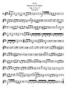 Streichquartett in D-Dur, Hob.III/11 Op.2 No.5: Violinstimme II by Joseph Haydn