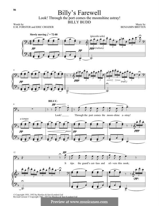 Billy's Farewell (Look! Through the Port Comes the Moonshine Astray!): Für Stimme und Klavier by Benjamin Britten