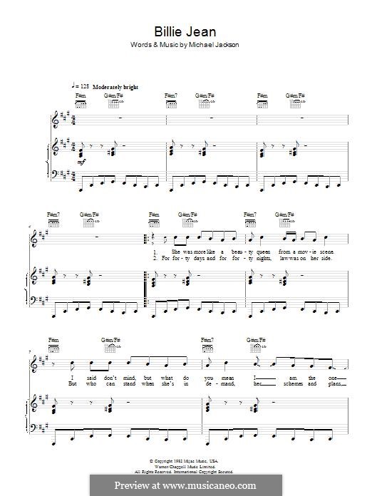 Billie Jean: Für Stimme und Klavier (oder Gitarre) by Michael Jackson