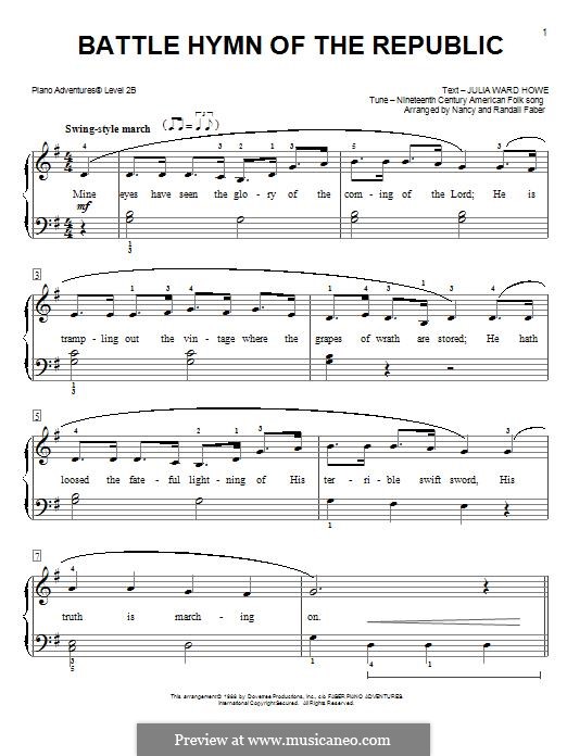 Battle Hymn of the Republic: Für Klavier, leicht by William Steffe